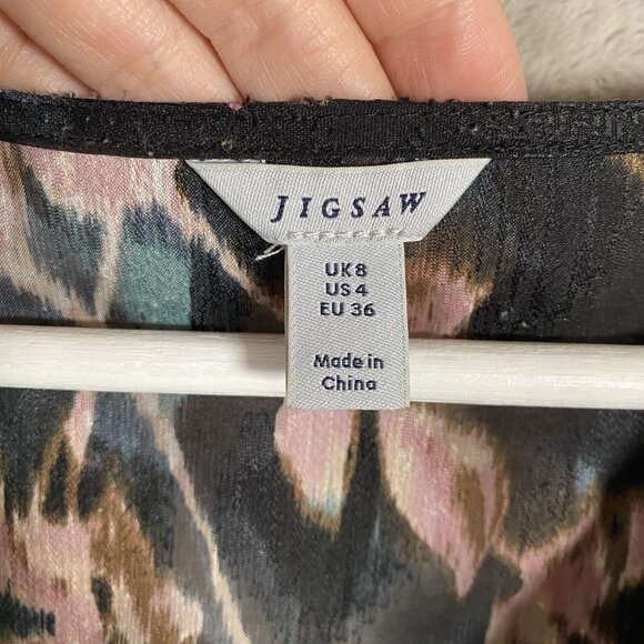 Jigsaw Floral Chiffon Long Sleeve Blouse Size 4 Semi Sheer Textured Flowy Artsy - Picture 4 of 12